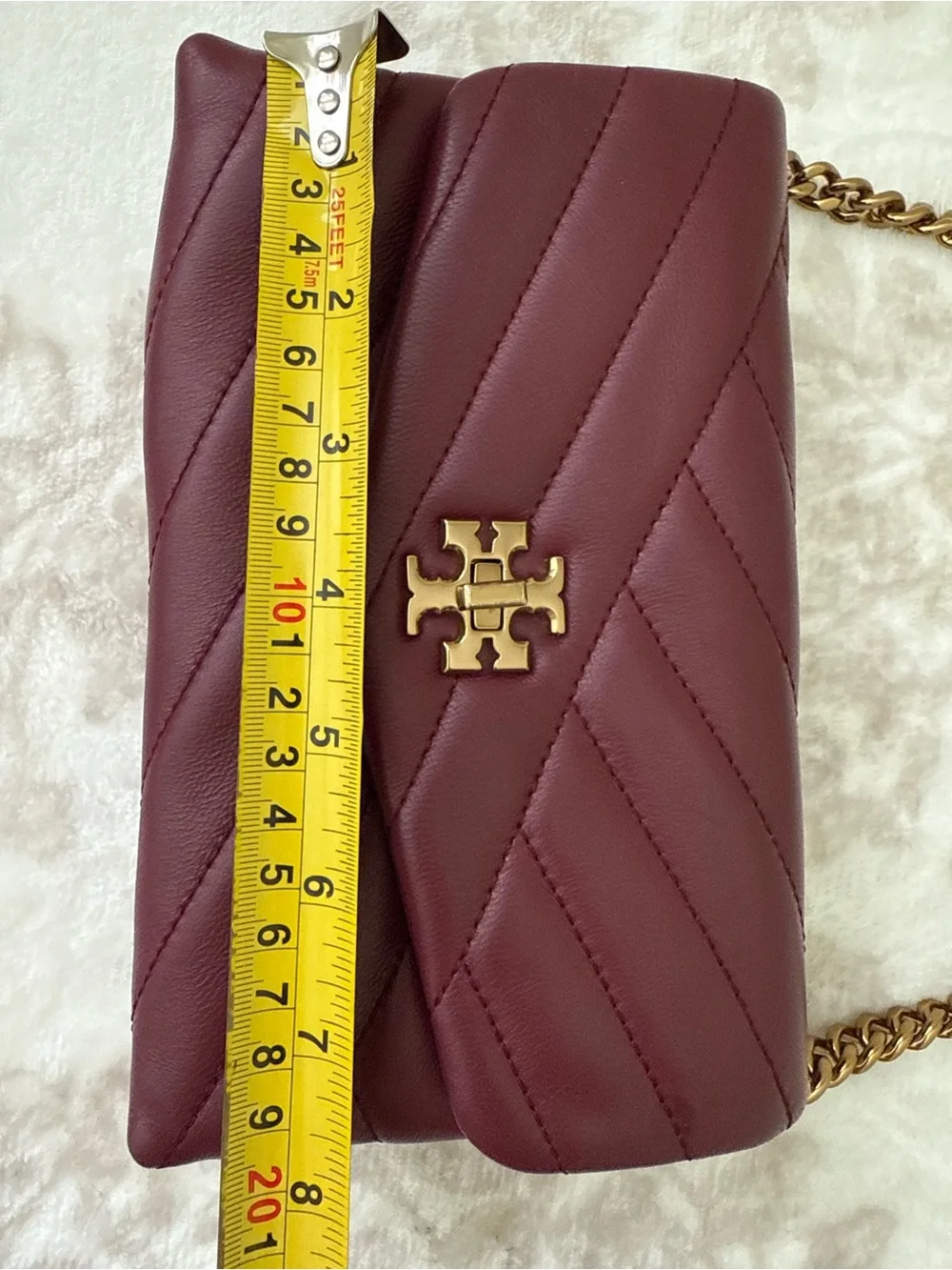 TORY BURCH Kira Chevron Quilted Leather Chain Strap Crossbody Bag in Burgundy